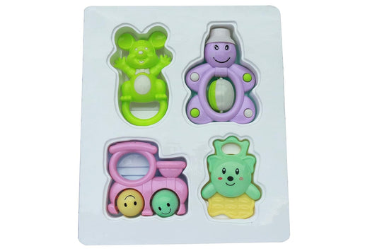 Musical Preschool Toy for Kids Rattling Toy Teether Set of 4 Bunny Rattle, Funny Juggler, Chuk-Chul Rattle and Minky Rattle, Multicolor Design Will be Random