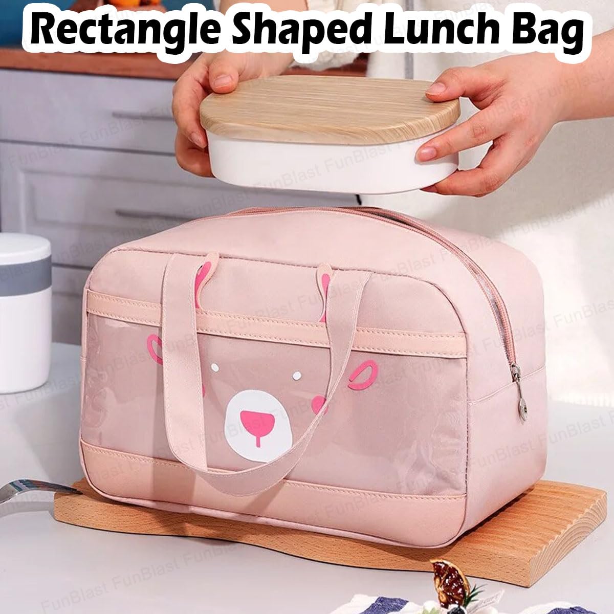 Lunch Bag – Rectangle Shaped Multi-Purpose Insulated Travel Lunch Bag for Office, Lunch Box Carrying Bag for Women/Men/Tiffin/Storage Bag for Lunch Box, Tiffin Bag (Peach)