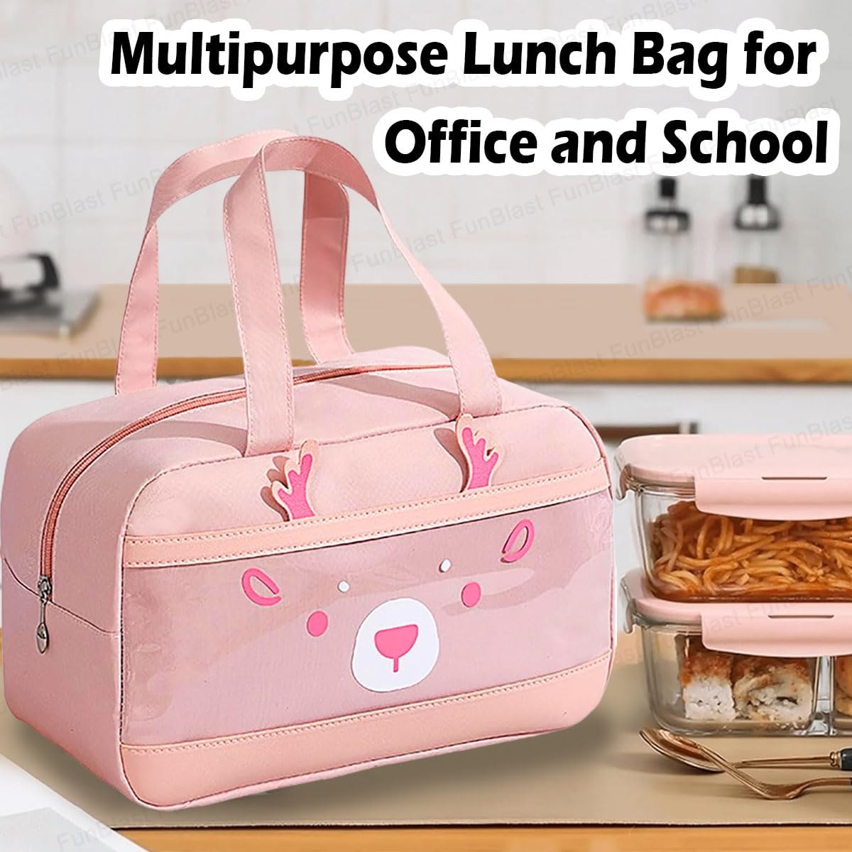 Lunch Bag – Rectangle Shaped Multi-Purpose Insulated Travel Lunch Bag for Office, Lunch Box Carrying Bag for Women/Men/Tiffin/Storage Bag for Lunch Box, Tiffin Bag (Peach)