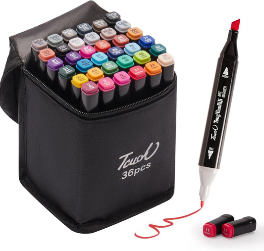 Dual Tip Marker Set of 36 Alcohol Markers with Portable Storage Bag, Waterproof Sketch Pens for Kids, Artists & Students, Quick-Dry Colour Art Kit for Drawing, Journaling, Gifts for Girls