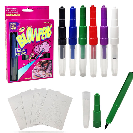 Blow Pens - Magical Coloring Spray Blow Pens for Kids Children, Pack of 6 Pcs Spray Blow Marker Sketch Pen for Kids, Fun Drawing Arts Crafts Color Pens for Return Gifts
