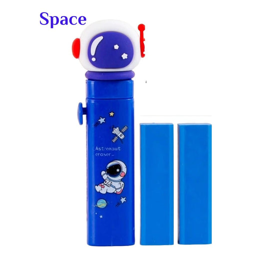 Space Theme Push Pull Pencil Eraser for Girls and Boys, Fancy Erasers for Kids, Cute Retractable Erasers with Protective Cases, Stationery Set (Pack of 1)