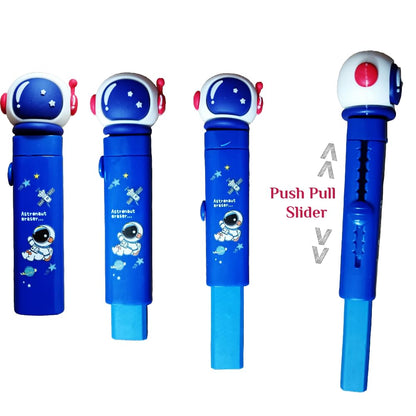 Space Theme Push Pull Pencil Eraser for Girls and Boys, Fancy Erasers for Kids, Cute Retractable Erasers with Protective Cases, Stationery Set (Pack of 1)