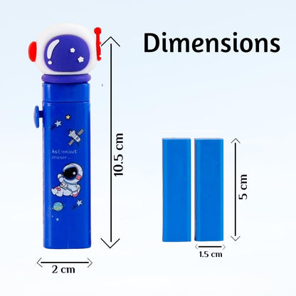 Space Theme Push Pull Pencil Eraser for Girls and Boys, Fancy Erasers for Kids, Cute Retractable Erasers with Protective Cases, Stationery Set (Pack of 1)