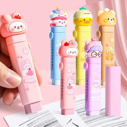 Space Theme Push Pull Pencil Eraser for Girls and Boys, Fancy Erasers for Kids, Cute Retractable Erasers with Protective Cases, Stationery Set (Pack of 1)