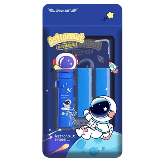 Space Theme Push Pull Pencil Eraser for Girls and Boys, Fancy Erasers for Kids, Cute Retractable Erasers with Protective Cases, Stationery Set (Pack of 1)