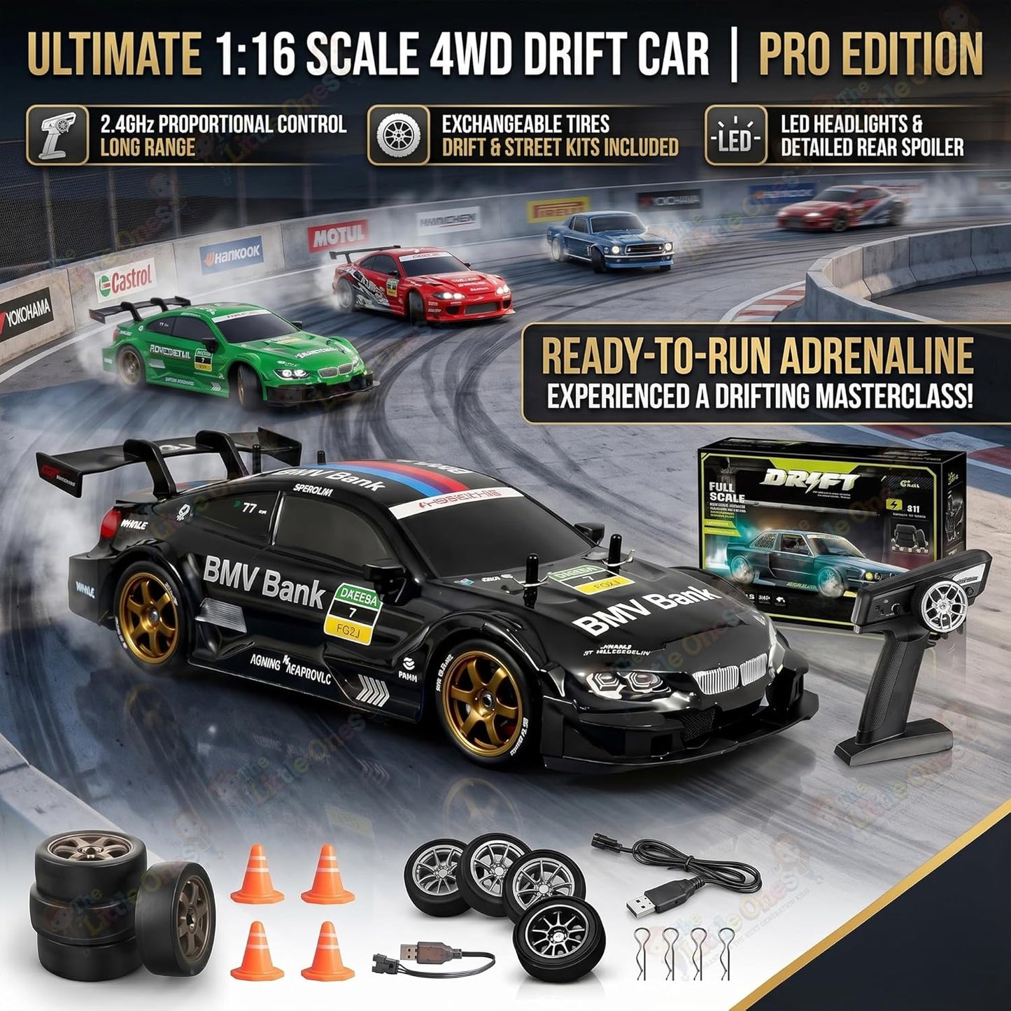 1:16 Scale 4WD RC Drift Car – Pro Edition with LED Lights & Drift Tires