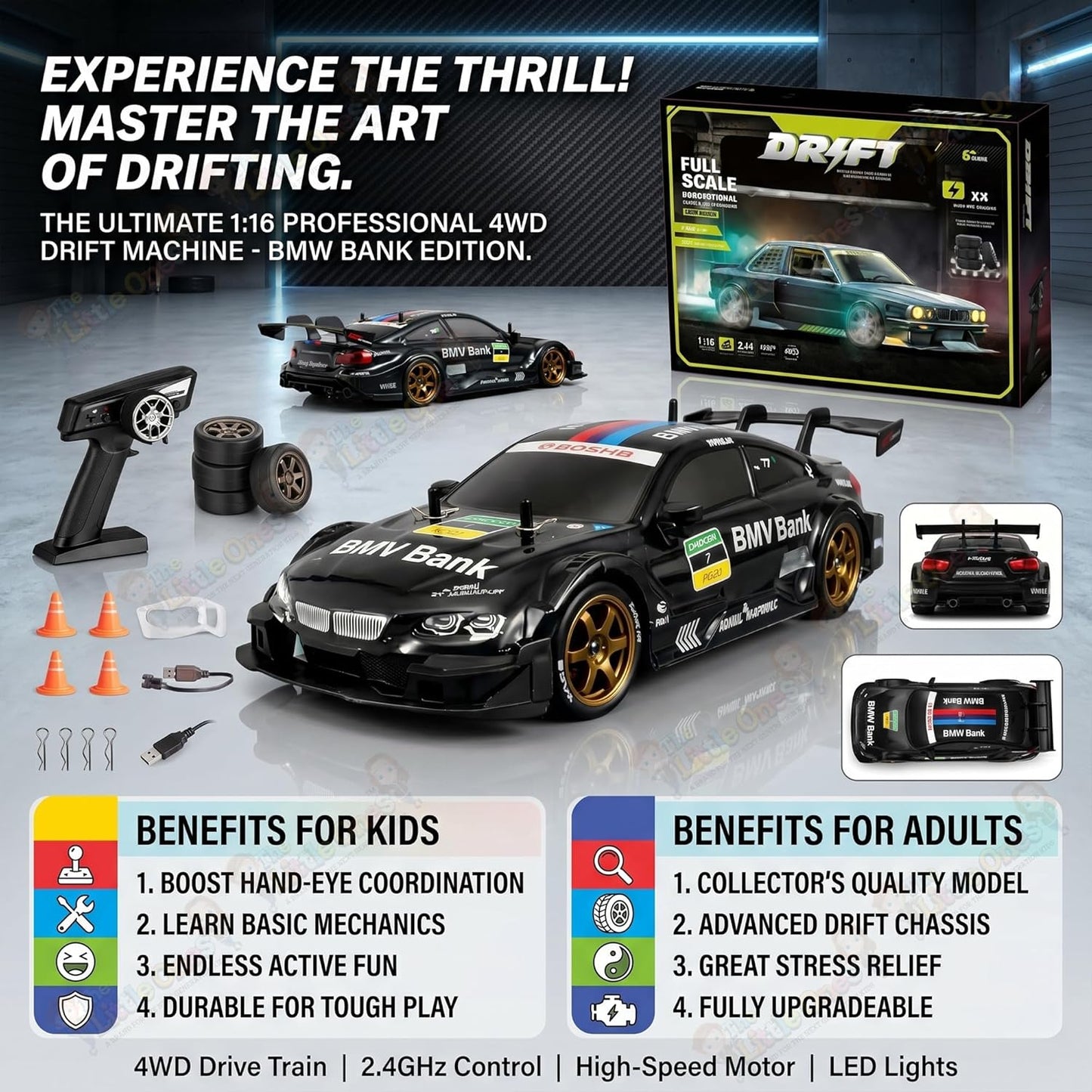 1:16 Scale 4WD RC Drift Car – Pro Edition with LED Lights & Drift Tires