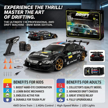 1:16 Scale 4WD RC Drift Car – Pro Edition with LED Lights & Drift Tires