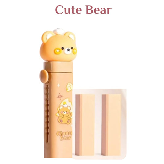 Bear Theme Push Pull Pencil Eraser for Girls and Boys, Fancy Erasers for Kids, Cute Retractable Erasers with Protective Cases, Stationery Set (Pack of 1) (Bear)