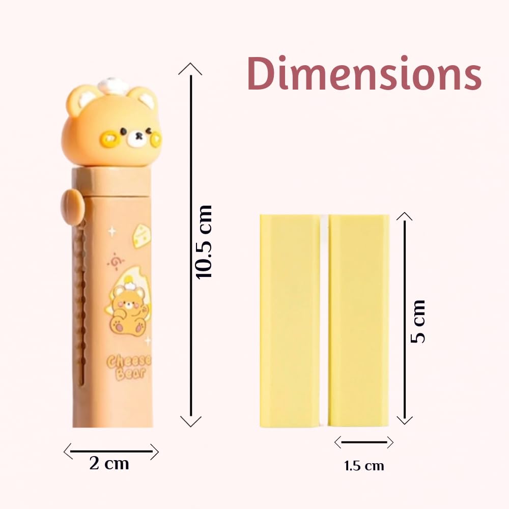 Bear Push-Pull Pencil Eraser – Cute Retractable Eraser with Case (Pack of 1)