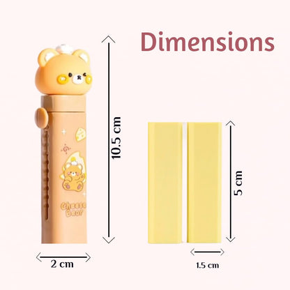 Bear Push-Pull Pencil Eraser – Cute Retractable Eraser with Case (Pack of 1)
