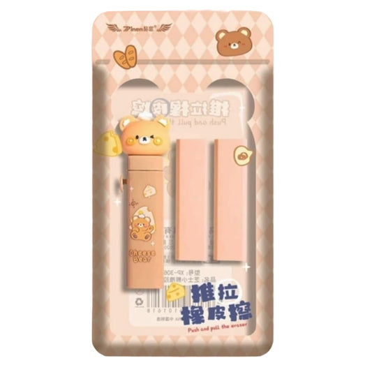 Bear Theme Push Pull Pencil Eraser for Girls and Boys, Fancy Erasers for Kids, Cute Retractable Erasers with Protective Cases, Stationery Set (Pack of 1) (Bear)