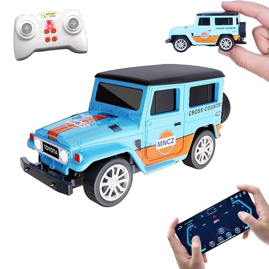 Remote Control Small Car, 1:64 Scale Off-Road RC Car, USB Rechargeable 2.4GHZ Three Speed Indoor Alloy Vehicle for Kids (Toyota Jeep (App Control)