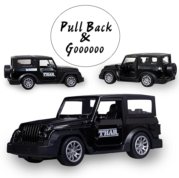 Diecast 1:36 Thar Toy Car Metal Body Openable Doors, Bonnet & Boot Pull-Back Action for Kids Diecast Model with Light Music Black