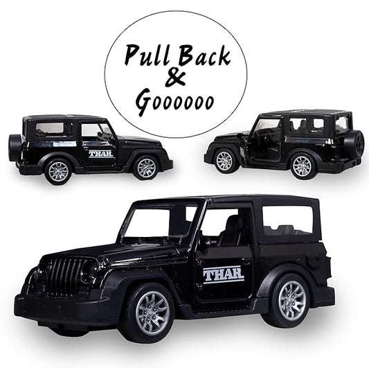 Diecast 1:36 Thar Toy Car Metal Body Openable Doors, Bonnet & Boot Pull-Back Action for Kids Diecast Model with Light Music Black