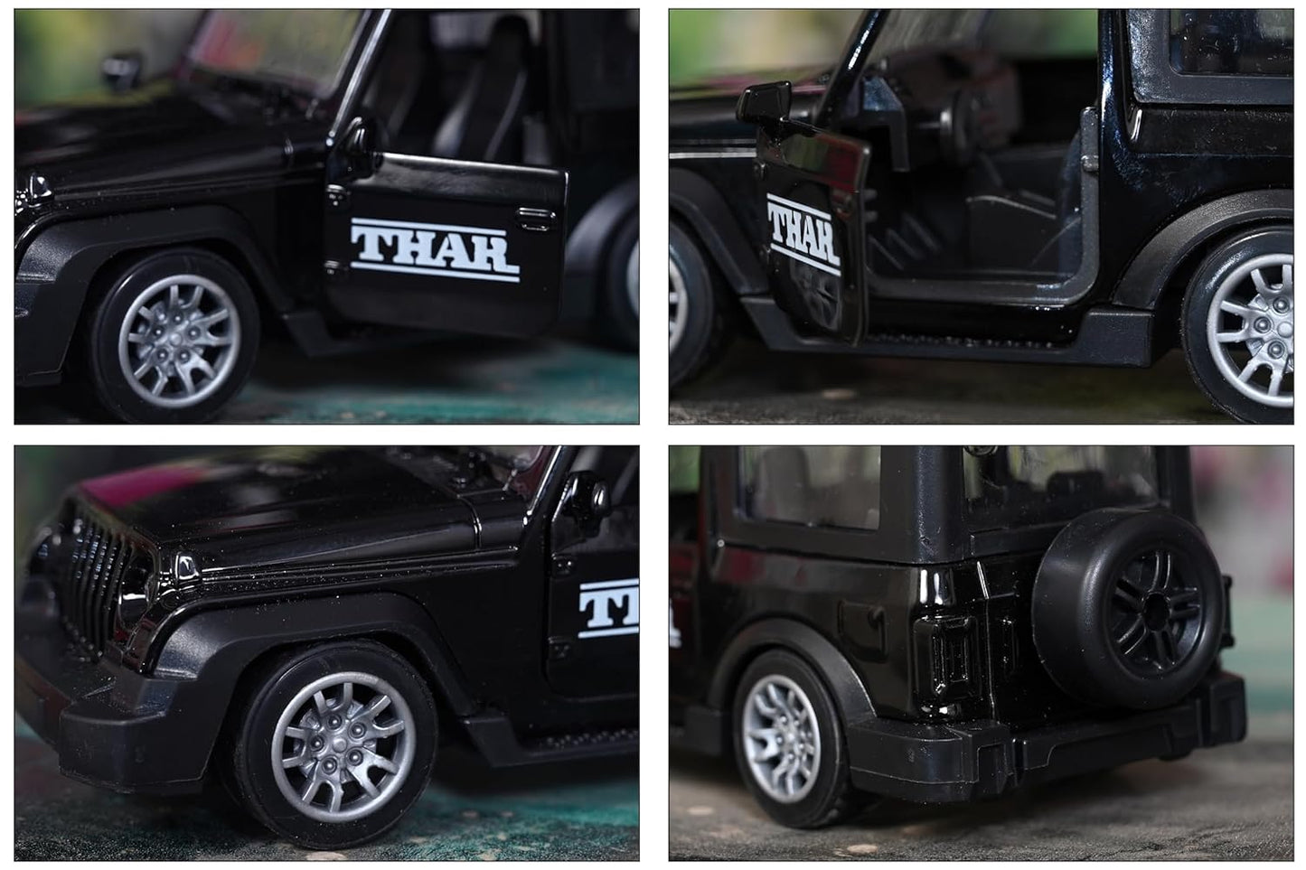 Diecast 1:36 Thar Toy Car Metal Body Openable Doors, Bonnet & Boot Pull-Back Action for Kids Diecast Model with Light Music Black