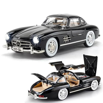 :24 SL300 Vintage Toy Car Classic Model Toy Car for Kids Diecast Metal Cars Light Sound Pullback Openable Door (Black)
