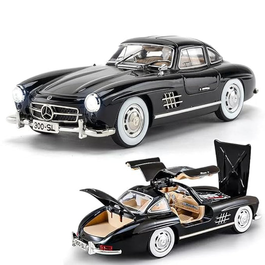 :24 SL300 Vintage Toy Car Classic Model Toy Car for Kids Diecast Metal Cars Light Sound Pullback Openable Door (Black)