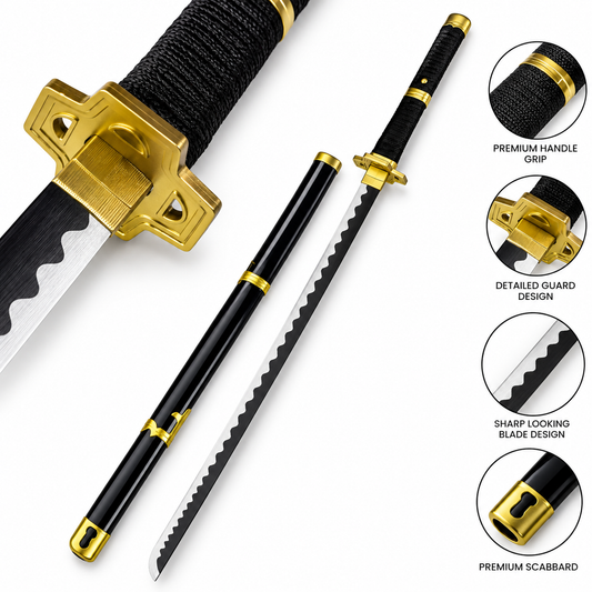 104 CMBlack & Gold Katana Sword Replica with Scabbard | Anime Inspired Collectible