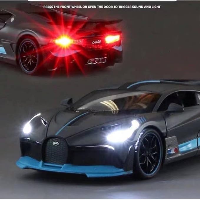 1:32 Scale Exclusive Alloy Metal Pull Back Die-cast Car Model with Sound Light Mini Auto Toy for Kids Metal Model Toy Car with Sound and Light Bugatti DIVO