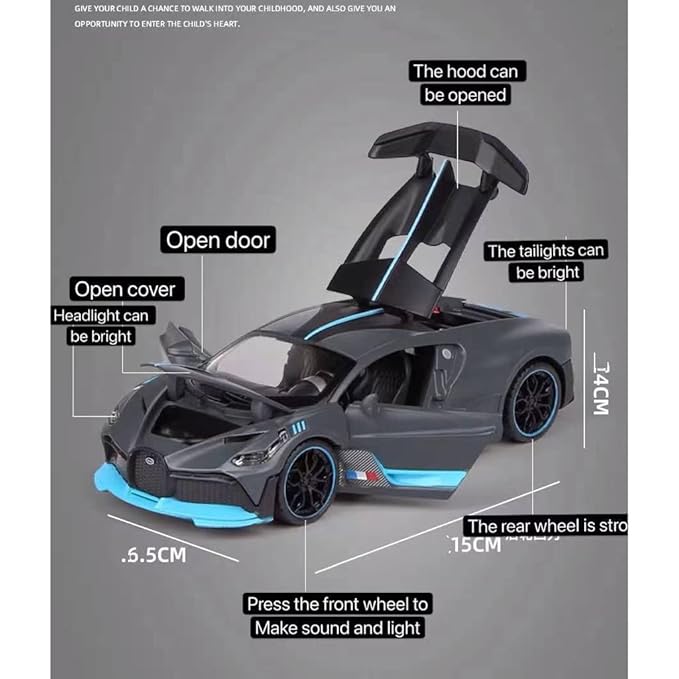 1:32 Scale Exclusive Alloy Metal Pull Back Die-cast Car Model with Sound Light Mini Auto Toy for Kids Metal Model Toy Car with Sound and Light Bugatti DIVO