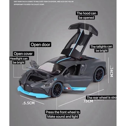 1:32 Scale Exclusive Alloy Metal Pull Back Die-cast Car Model with Sound Light Mini Auto Toy for Kids Metal Model Toy Car with Sound and Light Bugatti DIVO