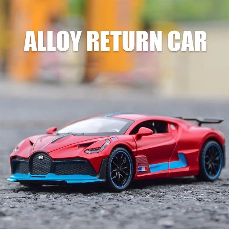 Red Colors Bugatti Divo New Die Cast Red Alloy Metal Pull Red Die-Cast Car Bugatti Diecast Metal Pullback Toy Car With Openable Doors & Light, Music Boys For Kids.
