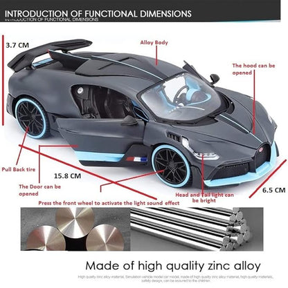 Red Colors Bugatti Divo New Die Cast Red Alloy Metal Pull Red Die-Cast Car Bugatti Diecast Metal Pullback Toy Car With Openable Doors & Light, Music Boys For Kids.