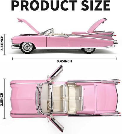 1:24 Scale Pink Classic Convertible Die-Cast Model Car | Opening Doors, Hood & Trunk | Premium Collectible Vintage Car