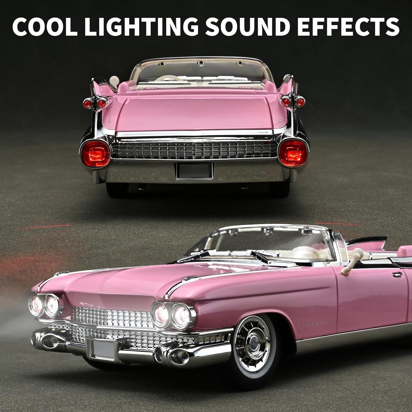 1:24 Scale Pink Classic Convertible Die-Cast Model Car | Opening Doors, Hood & Trunk | Premium Collectible Vintage Car