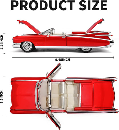 1:24 Scale Red Classic Convertible Die-Cast Model Car | Opening Doors, Hood & Trunk | Premium Collectible Vintage Car