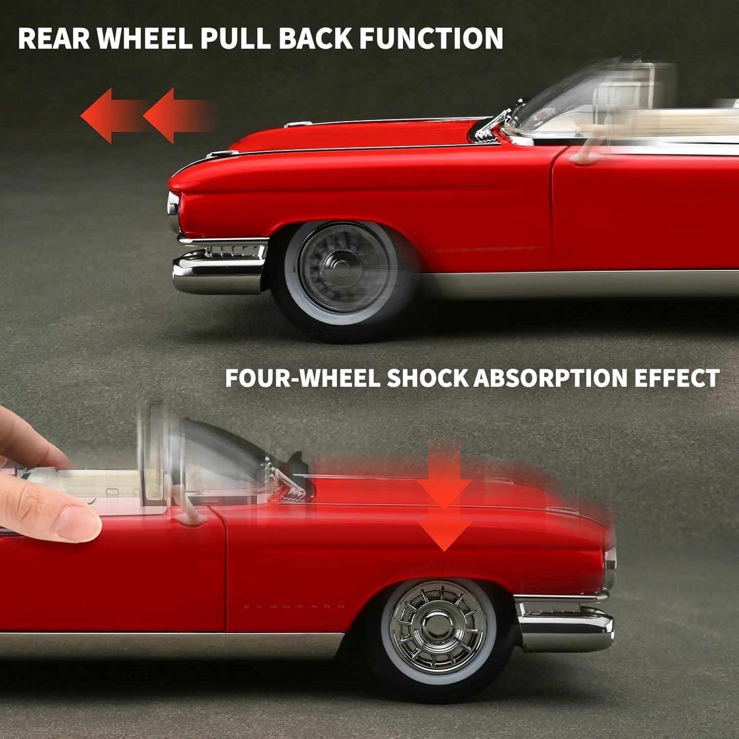 1:24 Scale Red Classic Convertible Die-Cast Model Car | Opening Doors, Hood & Trunk | Premium Collectible Vintage Car