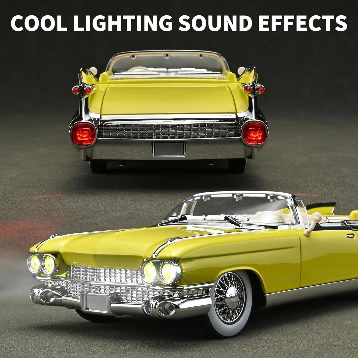 1:24 Scale Yellow Classic Convertible Die-Cast Model Car | Opening Doors, Hood & Trunk | Premium Collectible Vintage Car