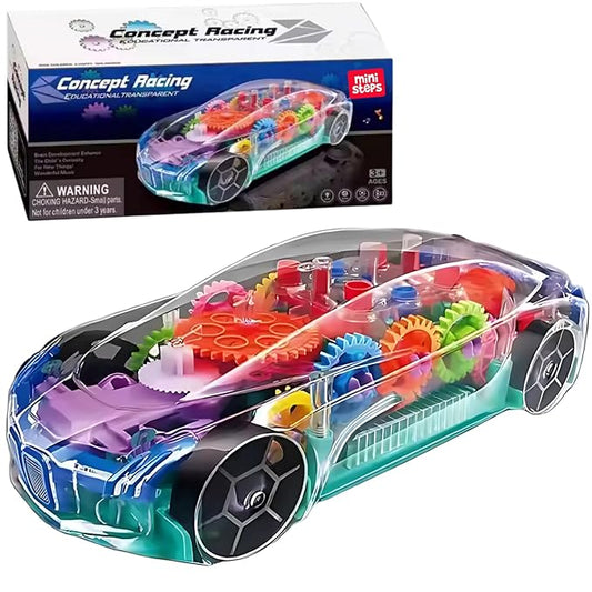 3D Baby Car Toy with Lights & Music – 360° Rotating Mechanical Gear Simulation Car for Kids.