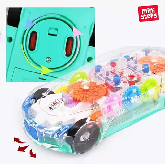3D Baby Car Toy with Lights & Music – 360° Rotating Mechanical Gear Simulation Car for Kids.