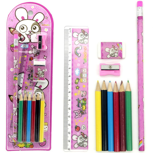 Assorted Cat designed Kids Pencils Set - Mini Compass Accessories(Blue, Pink) - Best For Birthday Gifts or Return Gifts