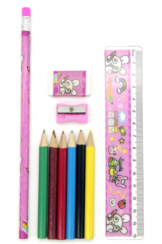 Assorted Cat designed Kids Pencils Set - Mini Compass Accessories(Blue, Pink) - Best For Birthday Gifts or Return Gifts