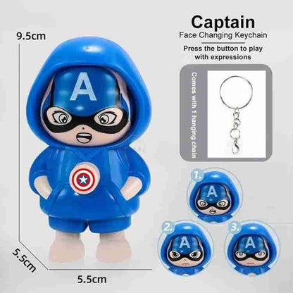Captain America Face-Changing Keychain – 360° Rotating Hero Keyring