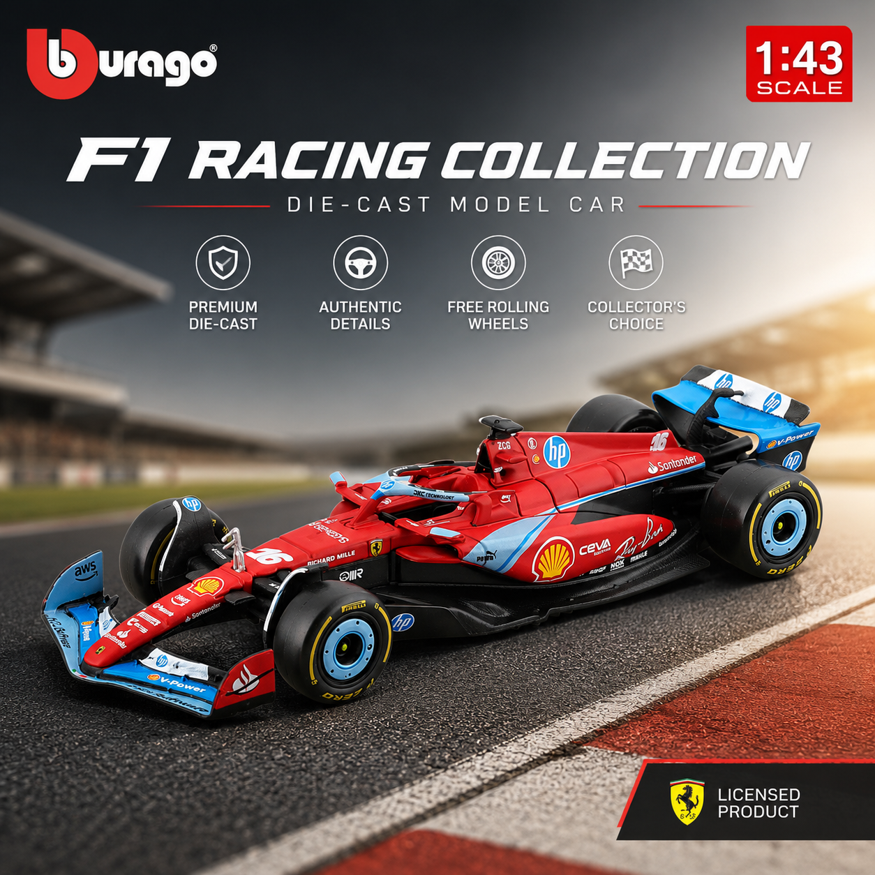 Burago Ferrari SF-24 Formula 1 -  1:43 Scale Diecast Model Car