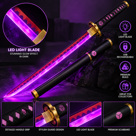 104 Roronoa Zoro Inspired Purple LED Samurai Sword with USB Rechargeable Touch Sensor Light & Display Stand for Anime Fans