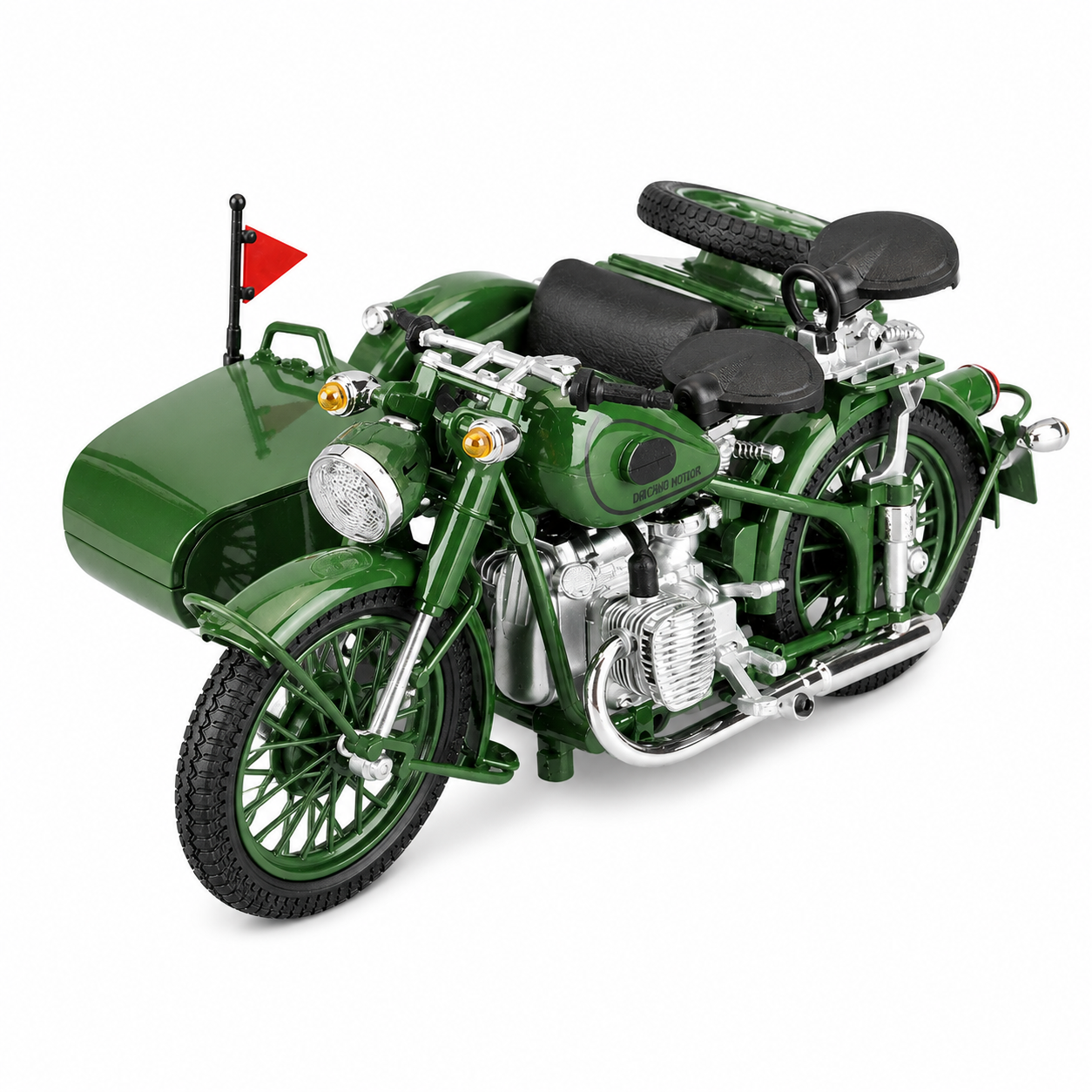 1:10 Scale Die-Cast Military Green Sidecar Motorcycle Model (Alloy Collectible)