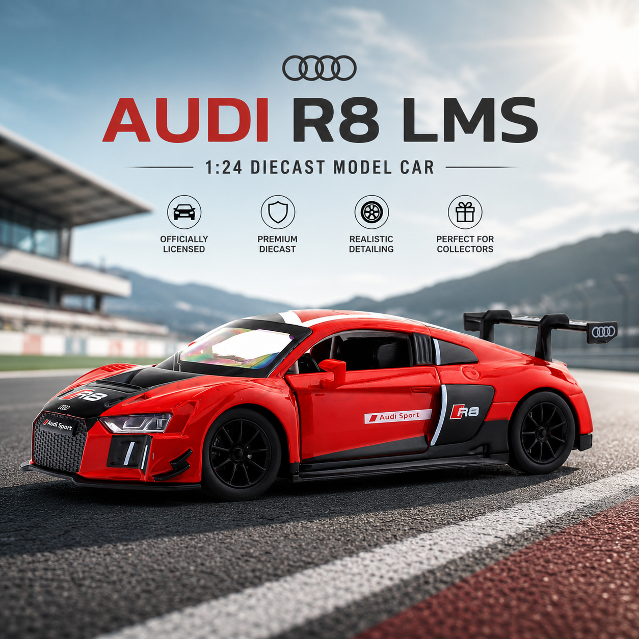 CCA Licensed Audi R8 LMS 1:24 Diecast Model Car – Red Racing Edition
