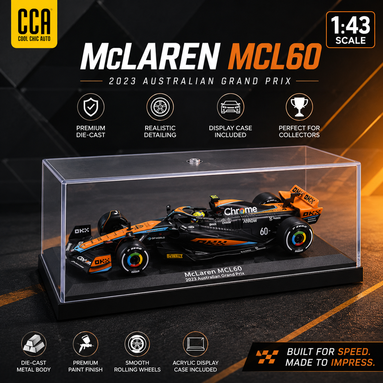 CCA McLaren MCL60 F1 Die-Cast Model with Display Case – 1:43 Scale