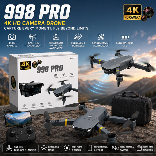 998 PRO 4K HD Camera Drone with Dual Camera, Foldable Design & Obstacle Avoidance