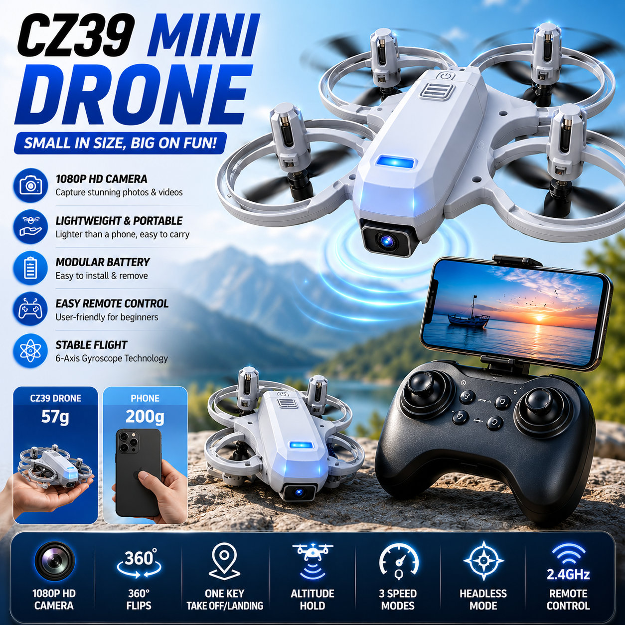 CZ39 Mini Camera Drone with 1080P HD Camera, Altitude Hold & Remote Control