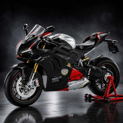 Ducati Panigale V4 SP2 Diecast Superbike Model – Premium Sports Bike Collectible with Racing Stand (Black/Silver)