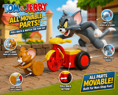 Tom & Jerry Pull-Back Action Toy with Movable Parts – Fun Running Chase Cartoon Toy