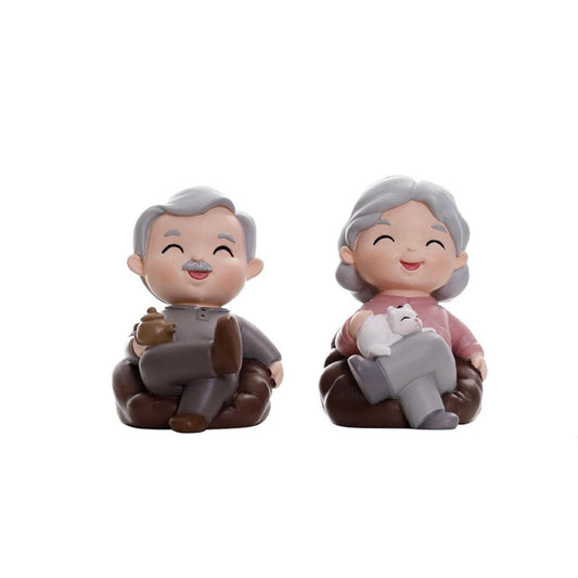 Cute Grandma & Grandpa Miniature Figurines – Desktop Decor & Cake Toppers