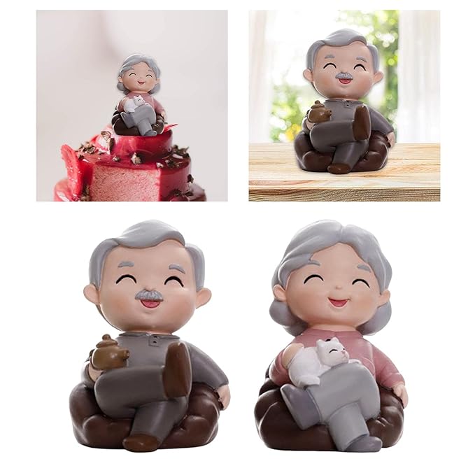 Cute Grandma & Grandpa Miniature Figurines – Desktop Decor & Cake Toppers